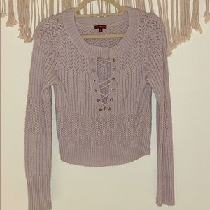 🌾Express Crop V Cut-Out Lace Up Sweater